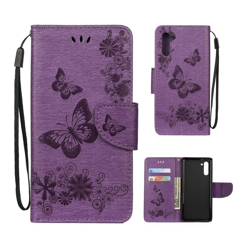 Capa Flip Para Samsung Galaxy Note 10 De Cordão Borboletas Esplêndidas