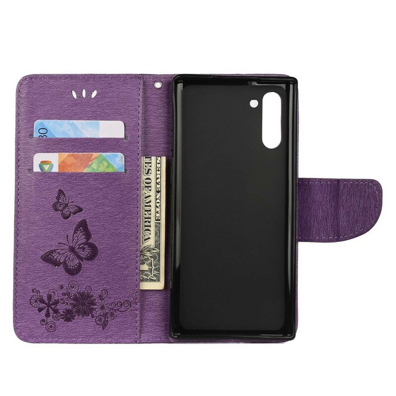 Capa Flip Para Samsung Galaxy Note 10 De Cordão Borboletas Esplêndidas