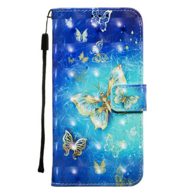 Capa Folio Para Samsung Galaxy Note 10 Borboletas Douradas