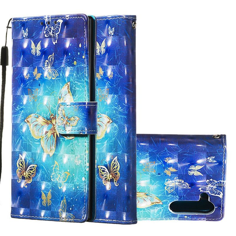 Capa Folio Para Samsung Galaxy Note 10 Borboletas Douradas