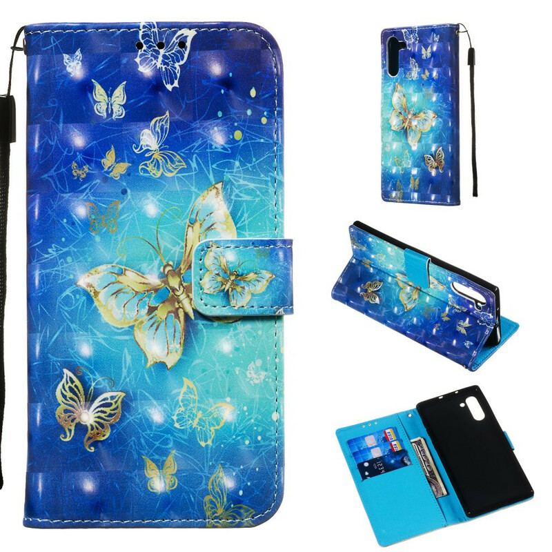 Capa Folio Para Samsung Galaxy Note 10 Borboletas Douradas