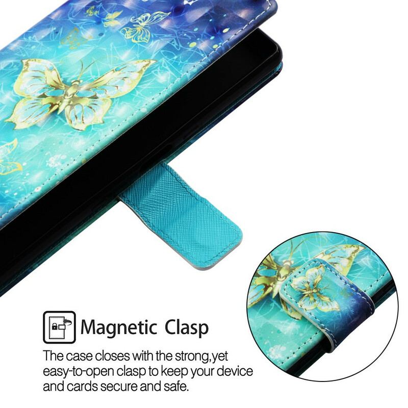 Capa Folio Para Samsung Galaxy Note 10 Borboletas Douradas