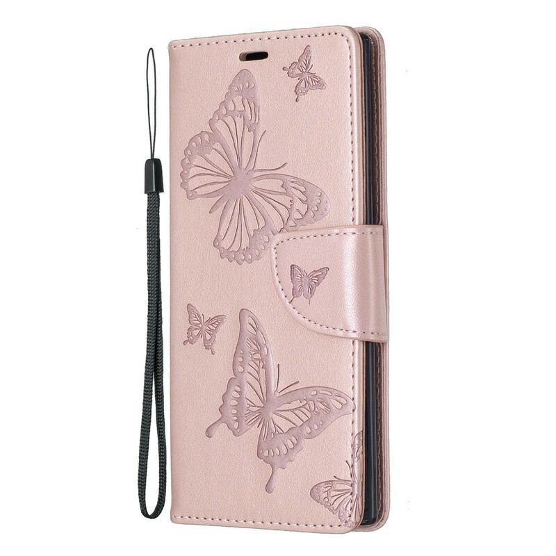 Capa Folio Para Samsung Galaxy Note 10 Flip Borboletas E Aba Oblíqua