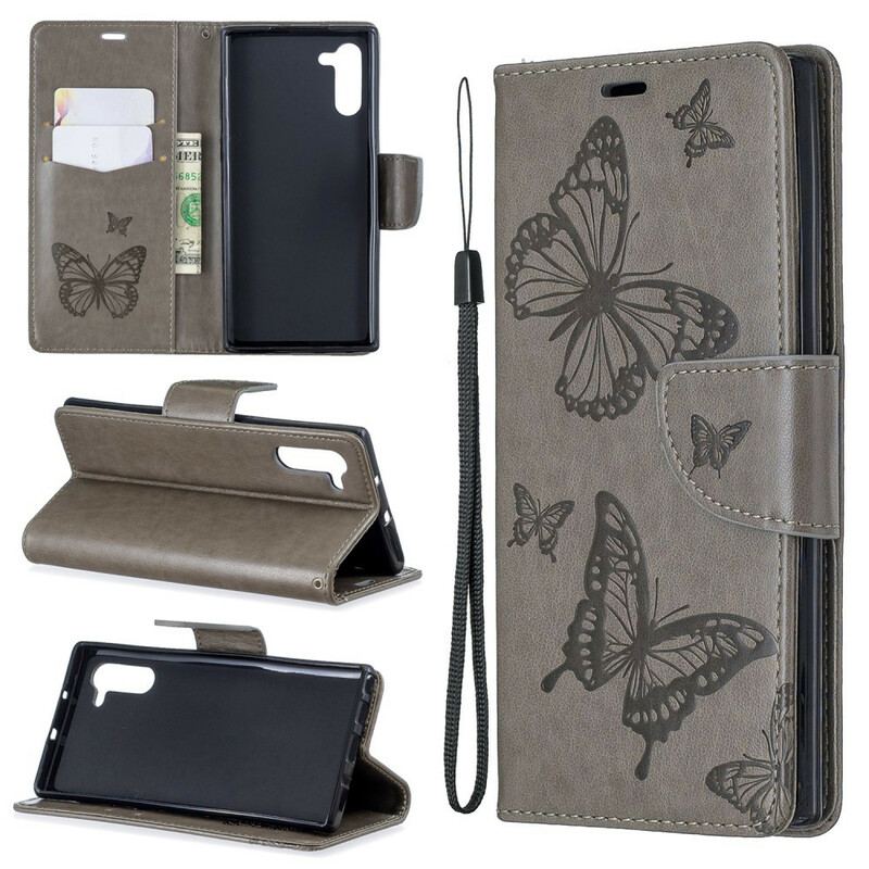 Capa Folio Para Samsung Galaxy Note 10 Flip Borboletas E Aba Oblíqua