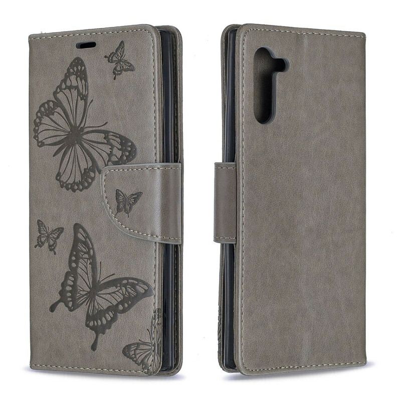 Capa Folio Para Samsung Galaxy Note 10 Flip Borboletas E Aba Oblíqua