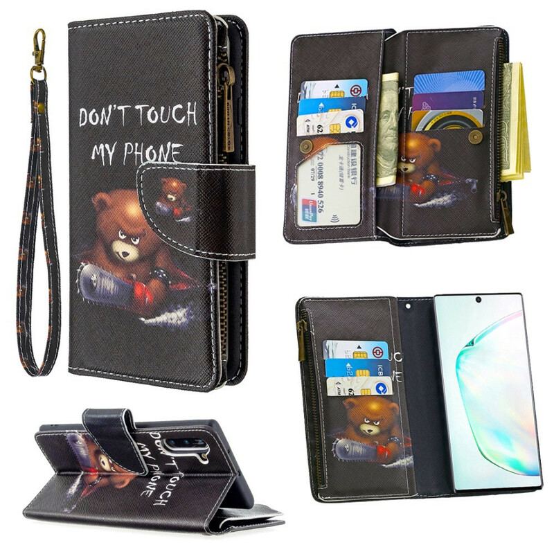 Capa Folio Para Samsung Galaxy Note 10 Urso De Bolso Com Zíper