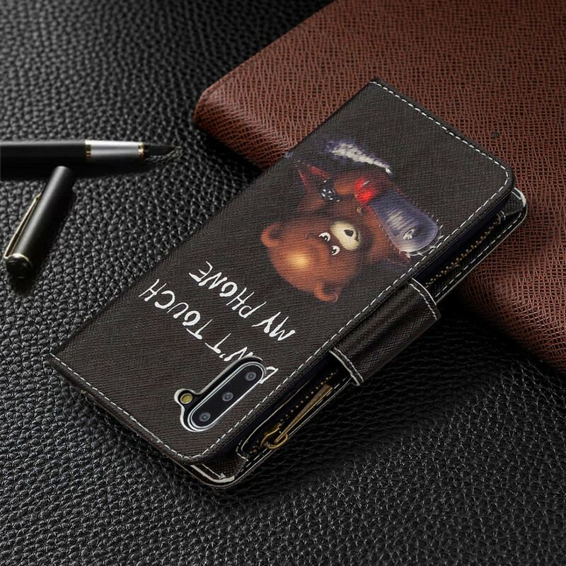 Capa Folio Para Samsung Galaxy Note 10 Urso De Bolso Com Zíper