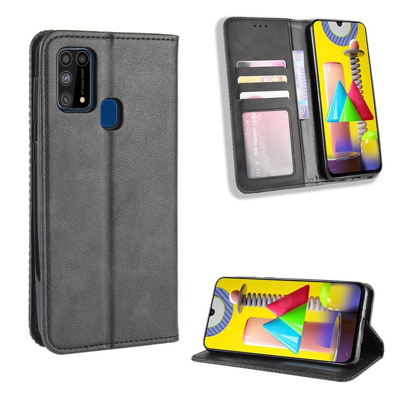 Capa De Celular Para Samsung Galaxy M31 Flip Efeito Couro Vintage Estilizado