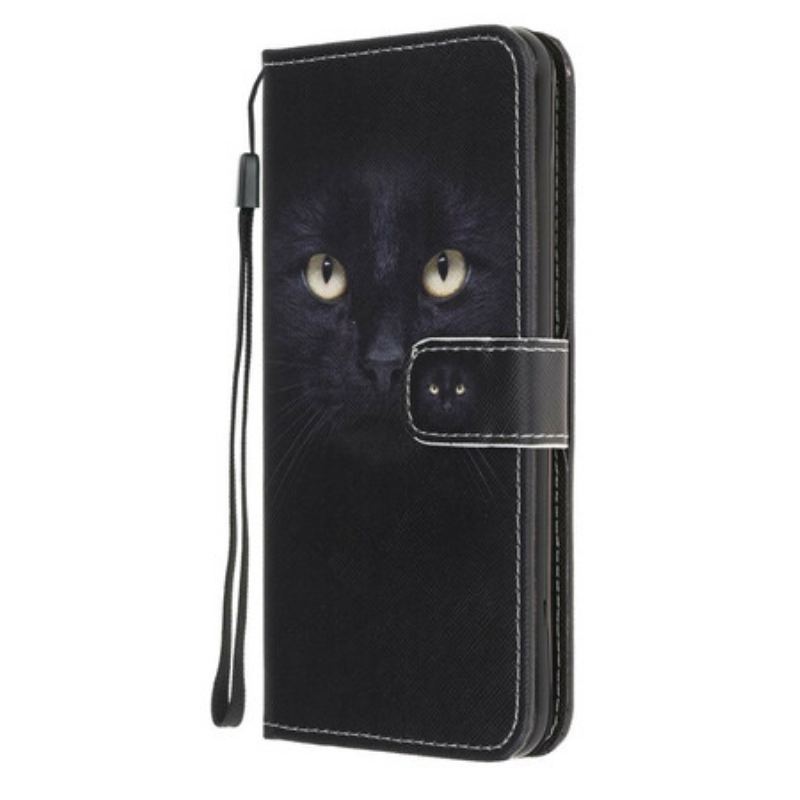 Capa Flip Para Samsung Galaxy M31 De Cordão Olhos De Gato Preto Com Tiras