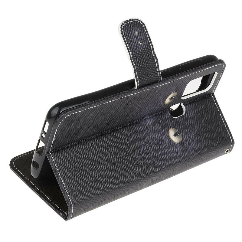 Capa Flip Para Samsung Galaxy M31 De Cordão Olhos De Gato Preto Com Tiras