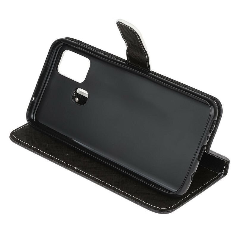 Capa Flip Para Samsung Galaxy M31 De Cordão Olhos De Gato Preto Com Tiras