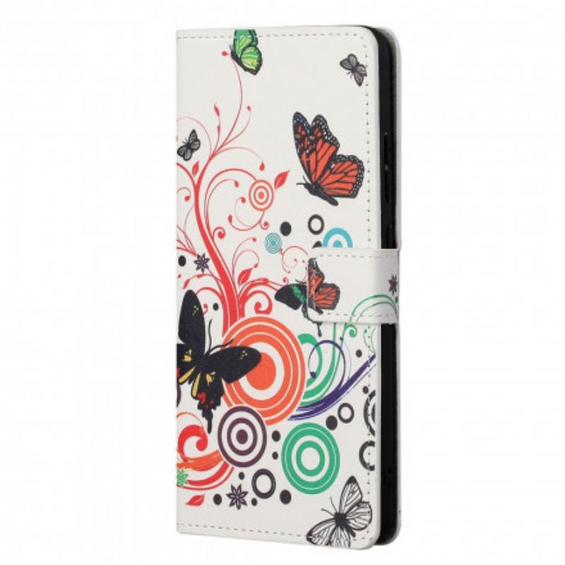 Capa Em Pele Para Motorola Edge 20 Borboletas E Flores