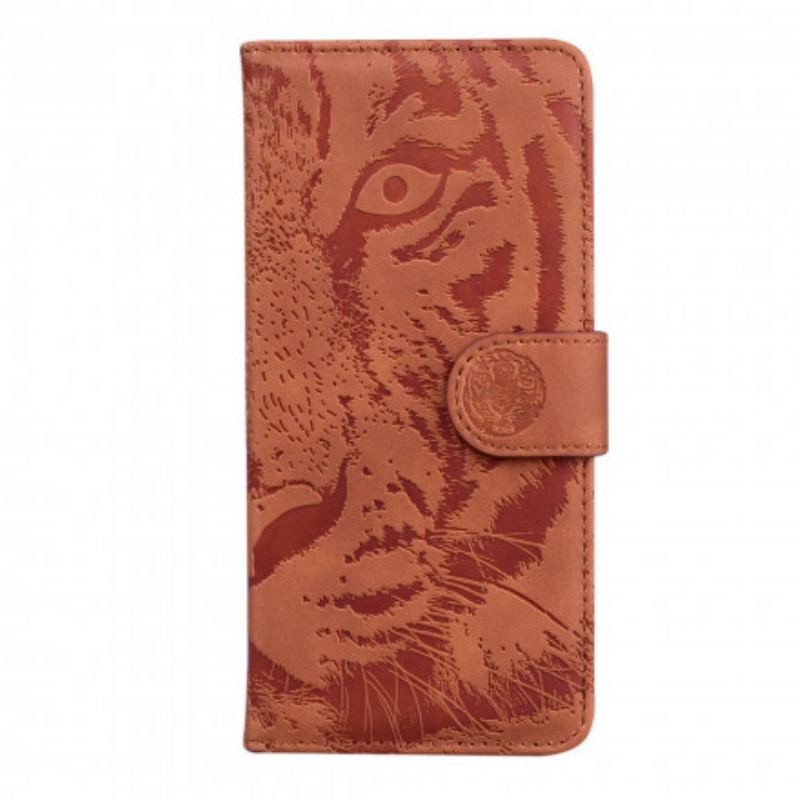 Capa Em Pele Para Motorola Edge 20 Estampa Cara De Tigre