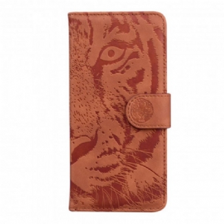 Capa Em Pele Para Motorola Edge 20 Estampa Cara De Tigre