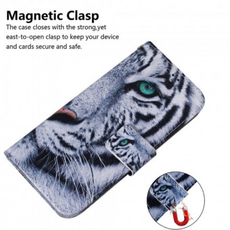 Capa Flip Para Motorola Edge 20 Cara De Tigre