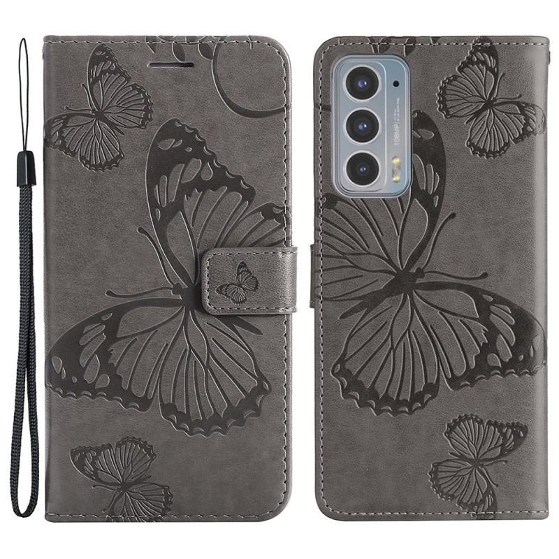 Capa Flip Para Motorola Edge 20 De Cordão Borboletas Gigantes