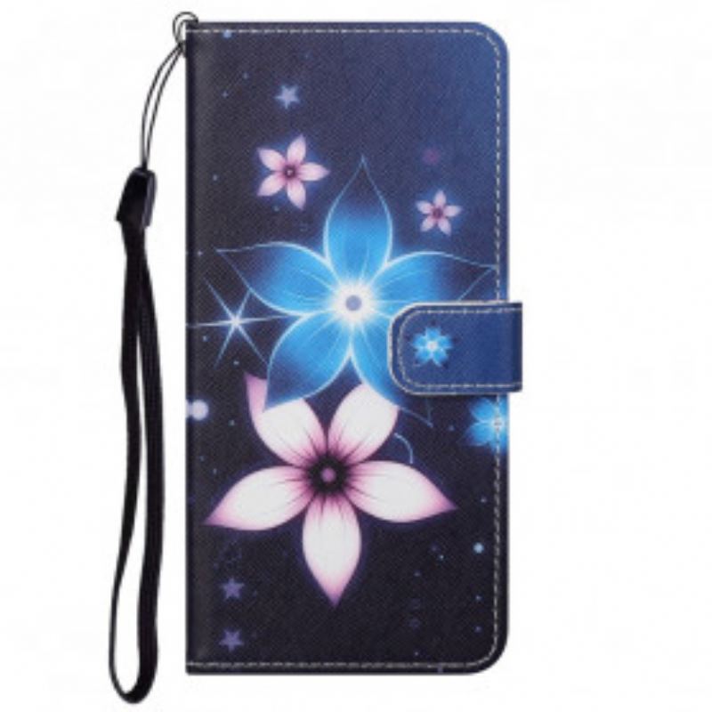 Capa Flip Para Motorola Edge 20 De Cordão Flores De Cinta Lunar