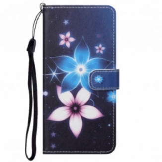 Capa Flip Para Motorola Edge 20 De Cordão Flores De Cinta Lunar