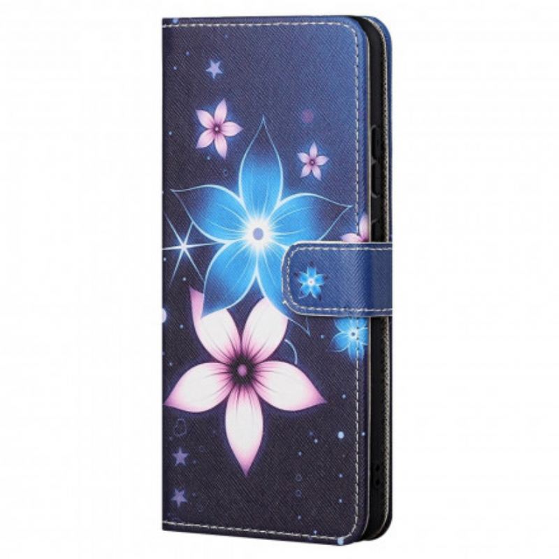 Capa Flip Para Motorola Edge 20 De Cordão Flores De Cinta Lunar