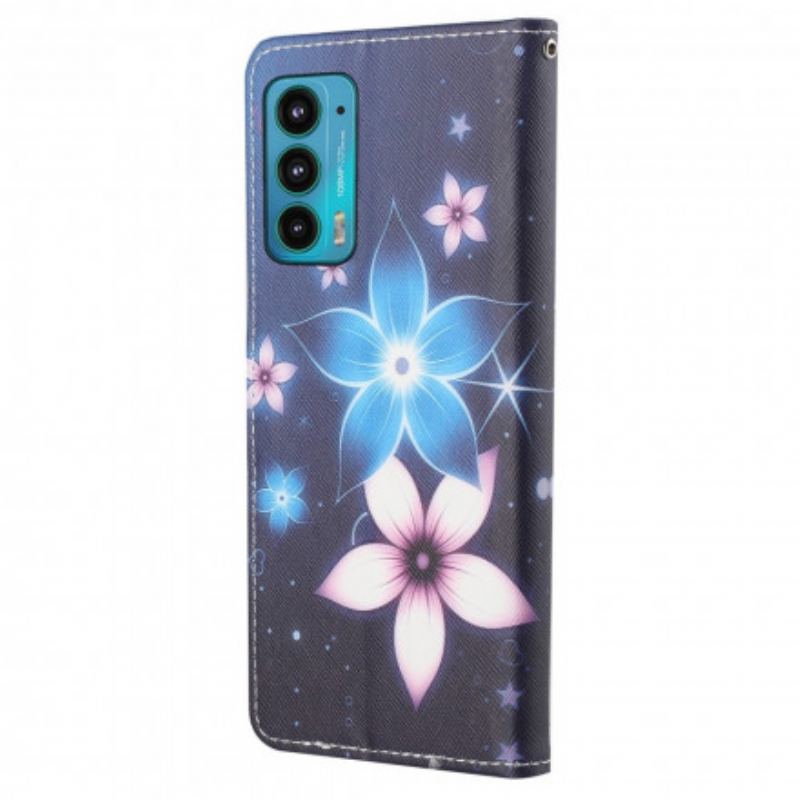 Capa Flip Para Motorola Edge 20 De Cordão Flores De Cinta Lunar