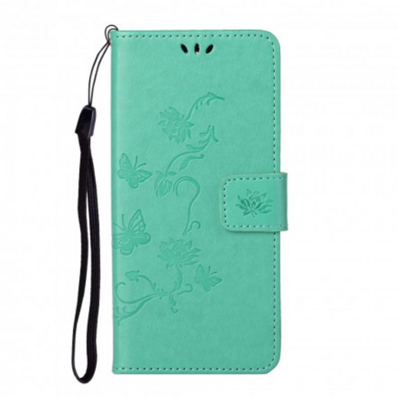 Capa Flip Para Motorola Edge 20 De Cordão Pulseira Borboletas E Flores