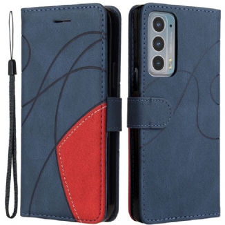 Capa Flip Para Motorola Edge 20 Couro Sintético De Assinatura De Dois Tons