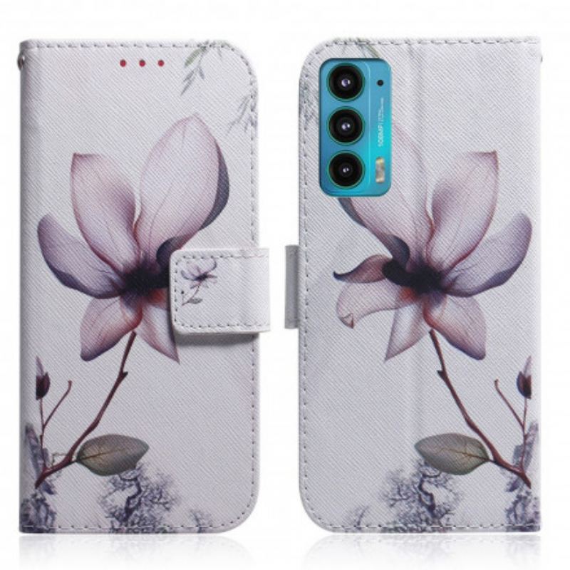 Capa Flip Para Motorola Edge 20 Flor Rosa Empoeirado