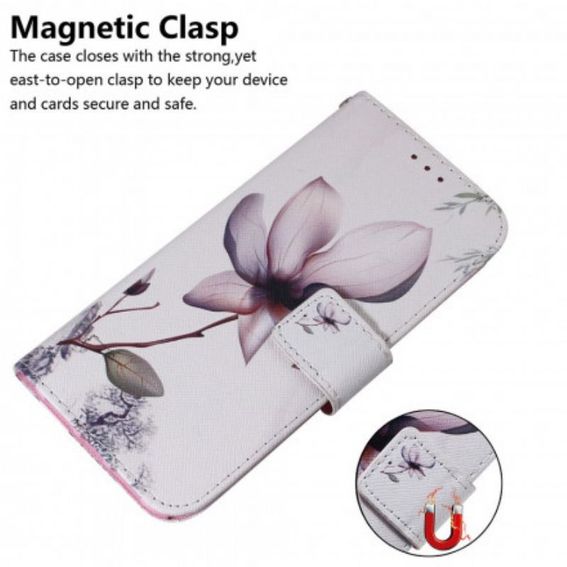 Capa Flip Para Motorola Edge 20 Flor Rosa Empoeirado