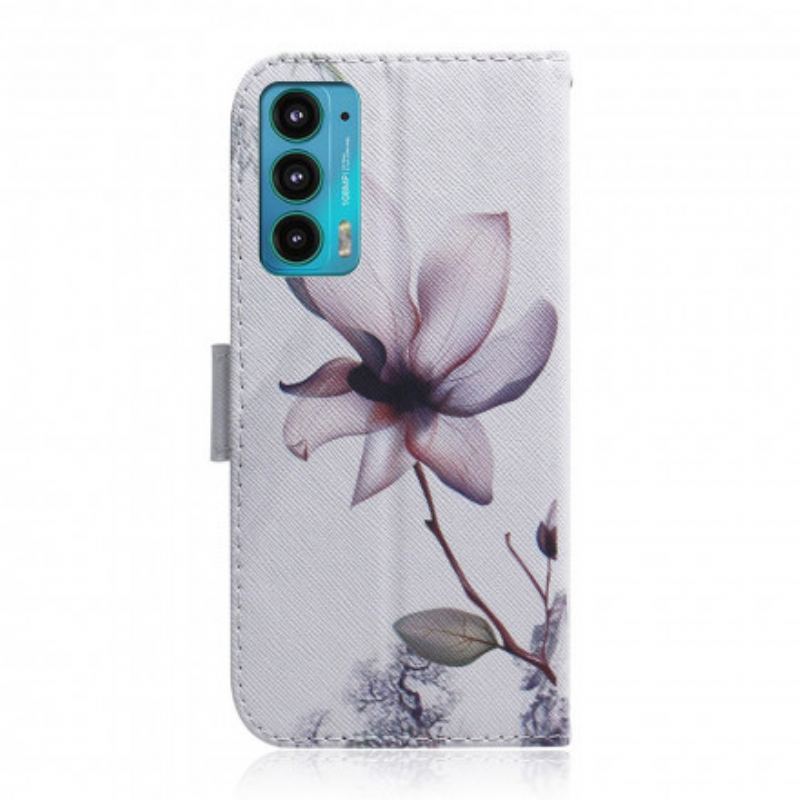 Capa Flip Para Motorola Edge 20 Flor Rosa Empoeirado