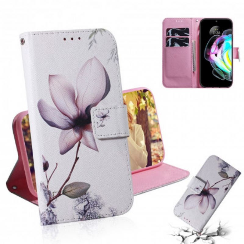 Capa Flip Para Motorola Edge 20 Flor Rosa Empoeirado