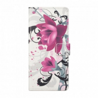 Capa Flip Para Motorola Edge 20 Flores Tropicais