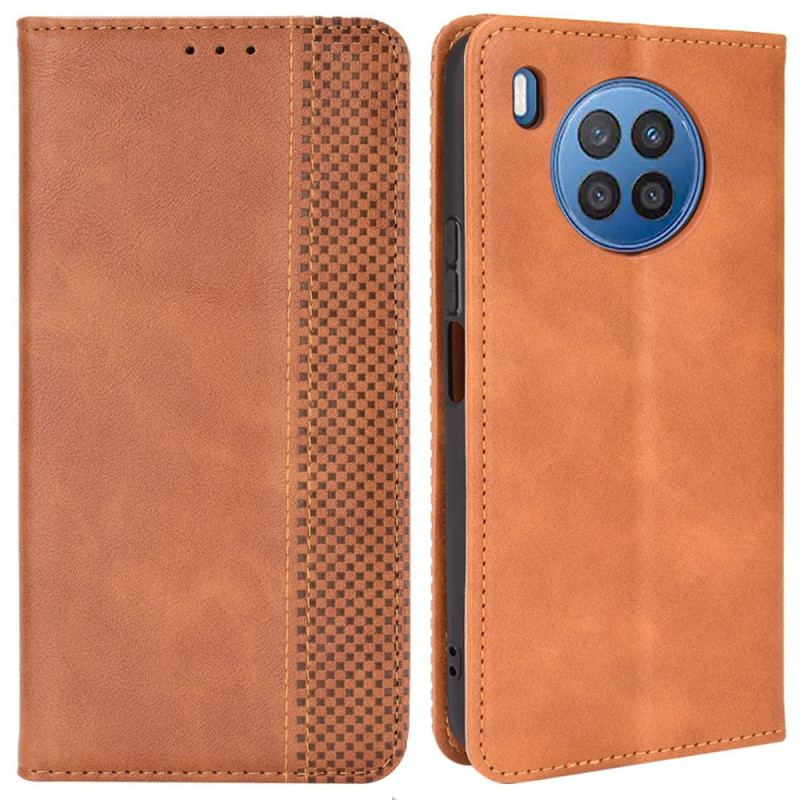 Capa De Celular Para Huawei Nova 8i Flip Efeito Couro Vintage Estilizado