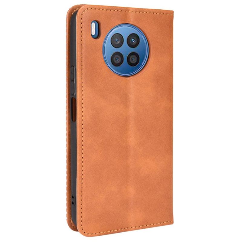 Capa De Celular Para Huawei Nova 8i Flip Efeito Couro Vintage Estilizado