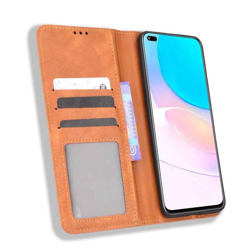 Capa De Celular Para Huawei Nova 8i Flip Efeito Couro Vintage Estilizado