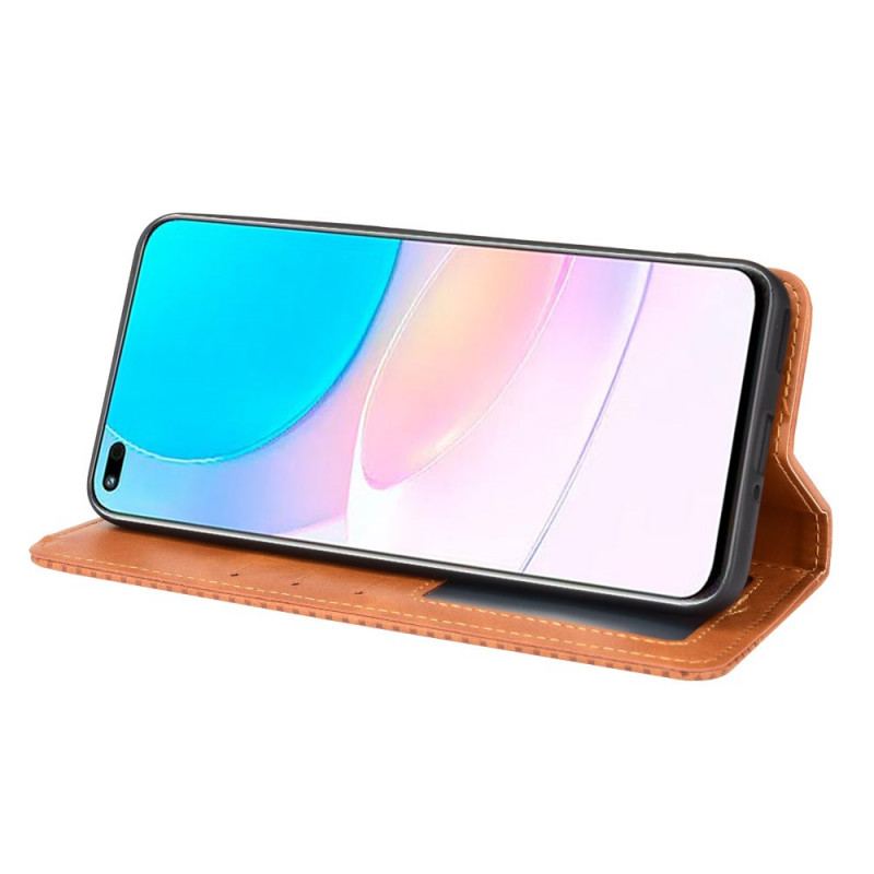 Capa De Celular Para Huawei Nova 8i Flip Efeito Couro Vintage Estilizado