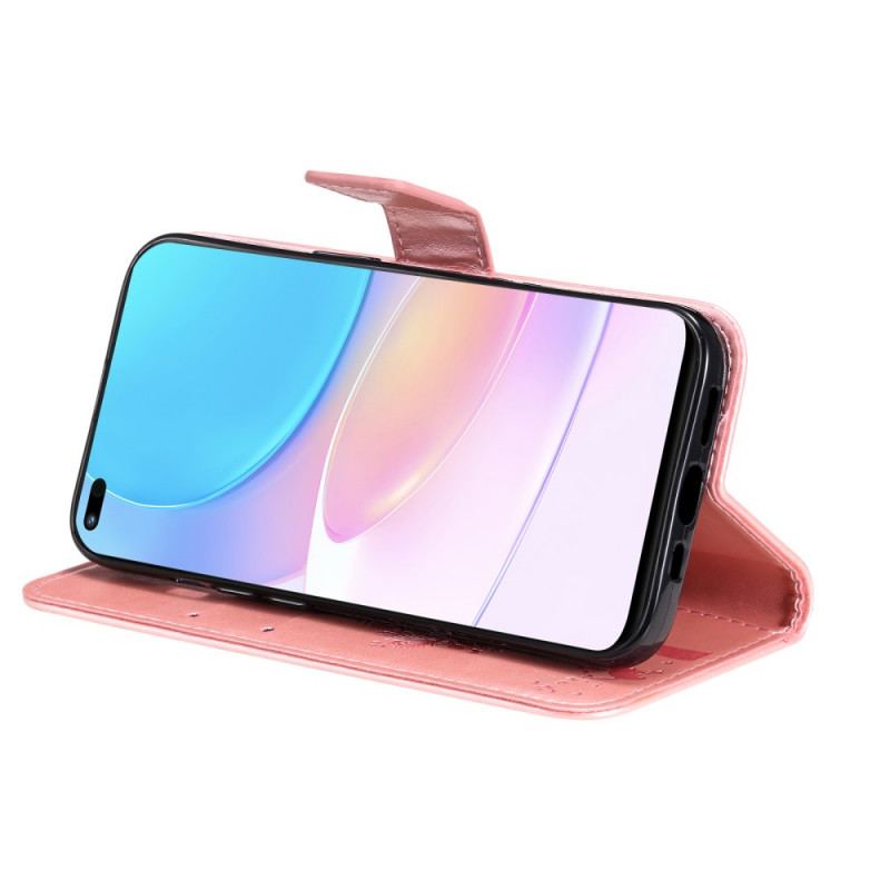 Capa De Couro Para Huawei Nova 8i De Cordão Árvore E Gato Strappy