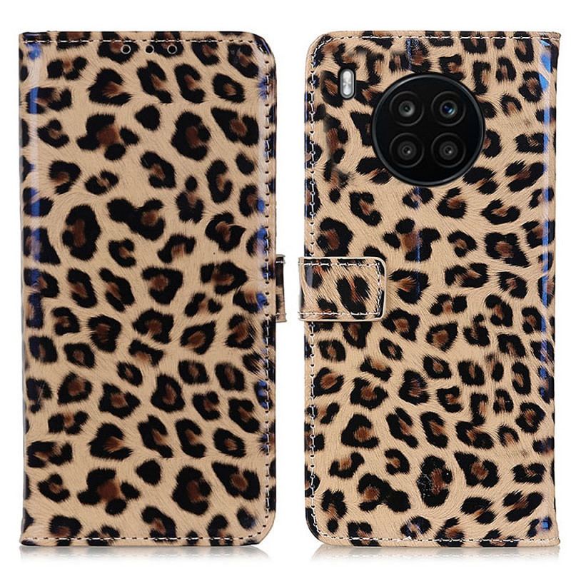 Capa De Couro Para Huawei Nova 8i Leopardo Simples