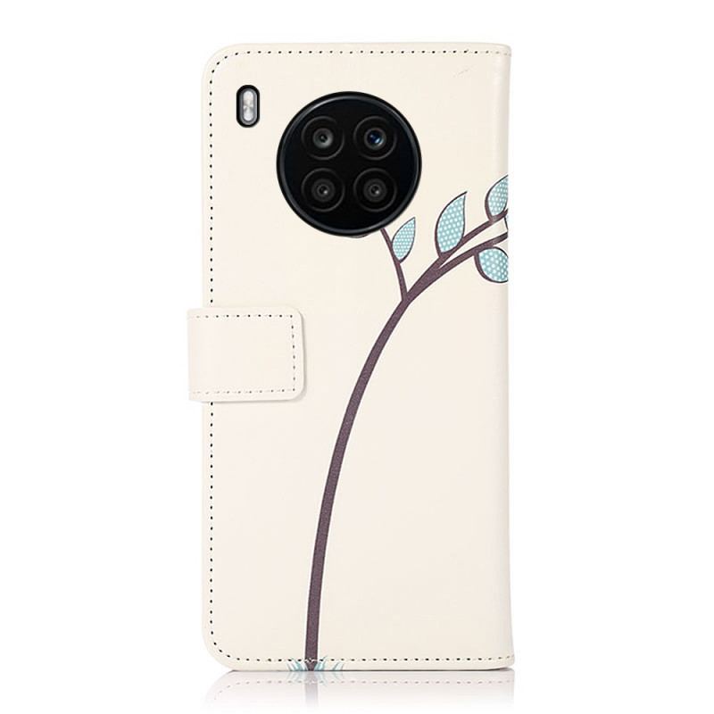 Capa Em Pele Para Huawei Nova 8i Casal De Corujas Na Árvore