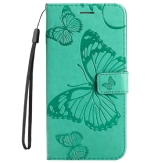 Capa Em Pele Para Huawei Nova 8i De Cordão Borboletas Gigantes