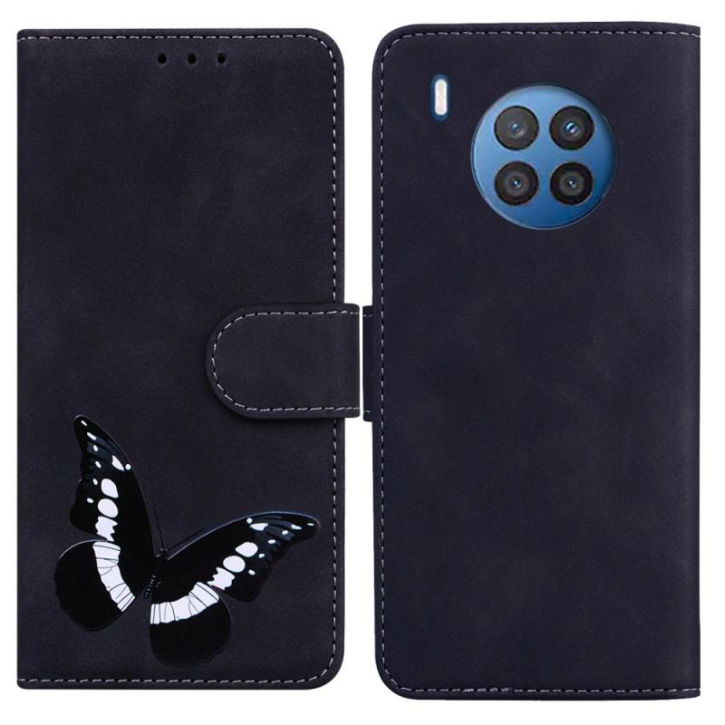 Capa Flip Para Huawei Nova 8i Borboleta Com Toque De Pele