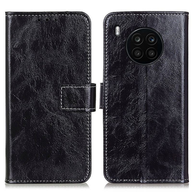 Capa Flip Para Huawei Nova 8i Costuras Brilhantes E Expostas