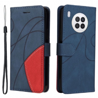 Capa Flip Para Huawei Nova 8i Couro Sintético De Assinatura De Dois Tons