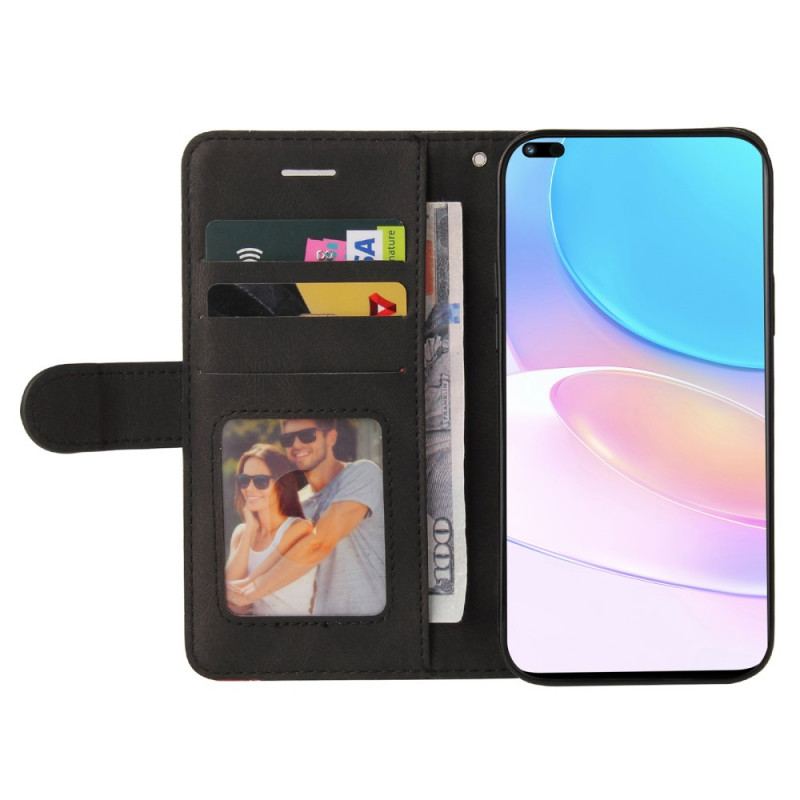 Capa Flip Para Huawei Nova 8i Couro Sintético De Assinatura De Dois Tons