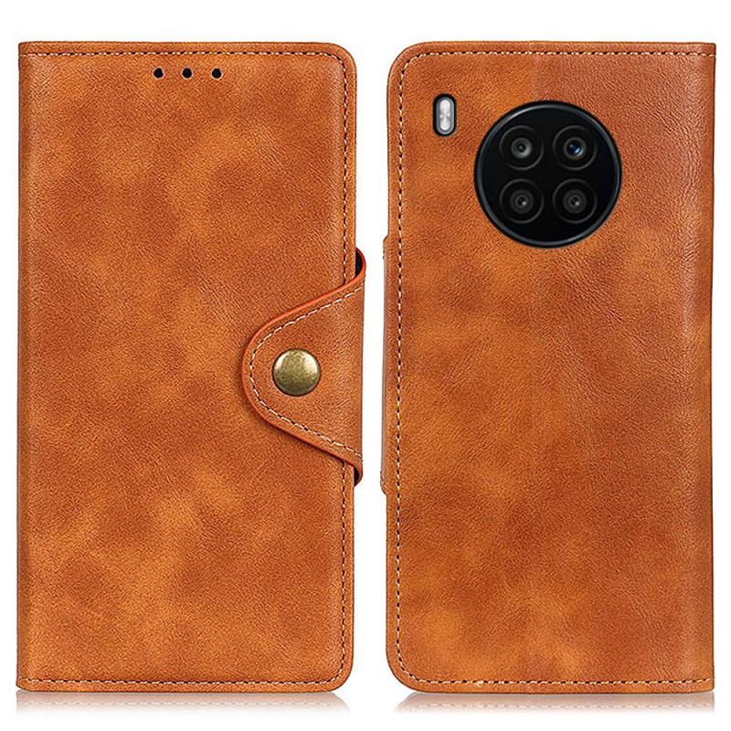 Capa Flip Para Huawei Nova 8i Couro Sintético Vintage E Botão