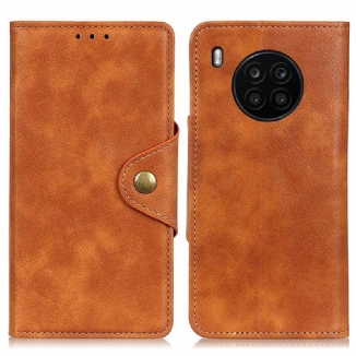 Capa Flip Para Huawei Nova 8i Couro Sintético Vintage E Botão