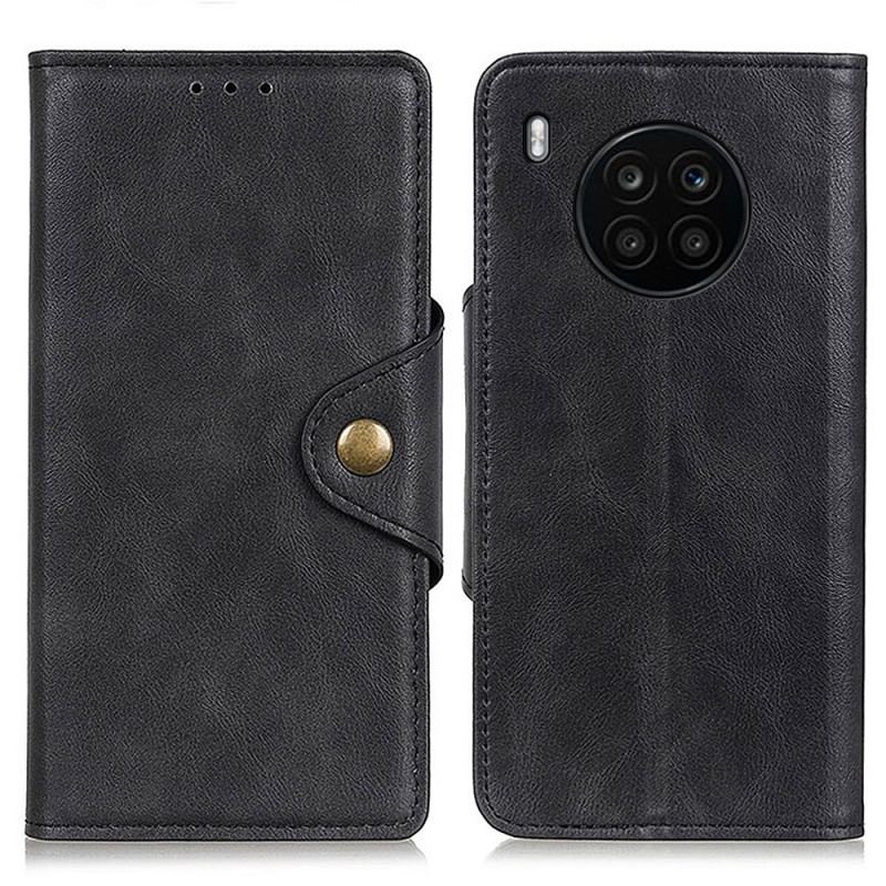 Capa Flip Para Huawei Nova 8i Couro Sintético Vintage E Botão