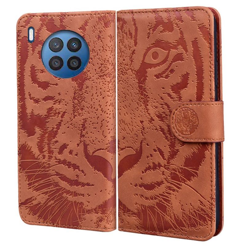 Capa Flip Para Huawei Nova 8i Estampa Cara De Tigre