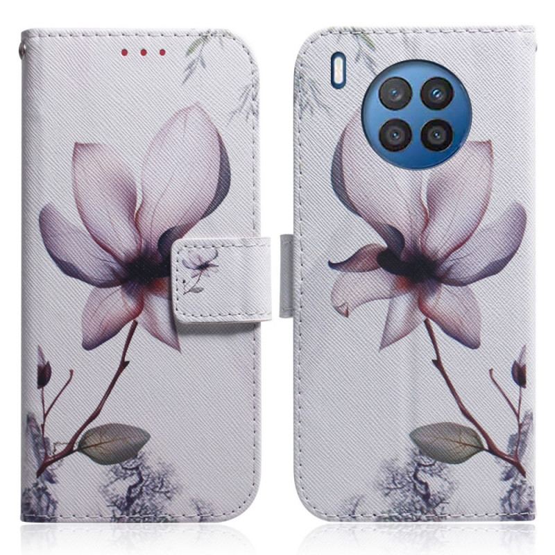 Capa Flip Para Huawei Nova 8i Flor Rosa Empoeirado