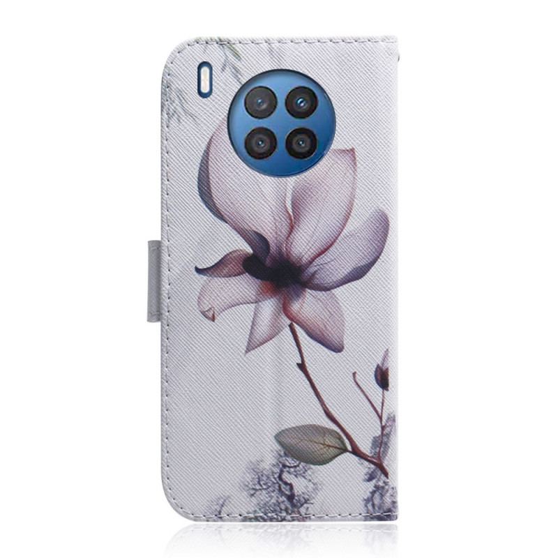 Capa Flip Para Huawei Nova 8i Flor Rosa Empoeirado