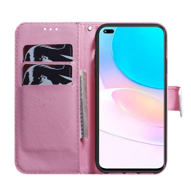 Capa Flip Para Huawei Nova 8i Flor Rosa Empoeirado